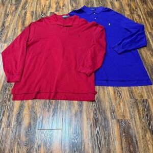 Polo Ralph Lauren Men's Size 3XLT Tall Long Sleeve Polo Shirts Red Purple Bundle